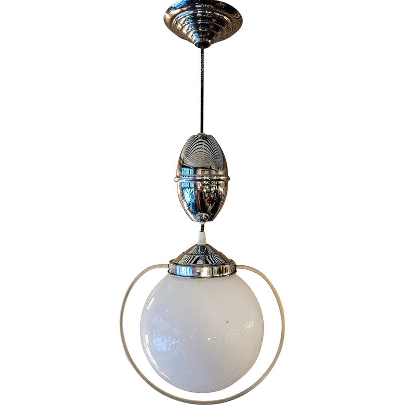Vintage rise and fall opaline pendant lamp, 1950
