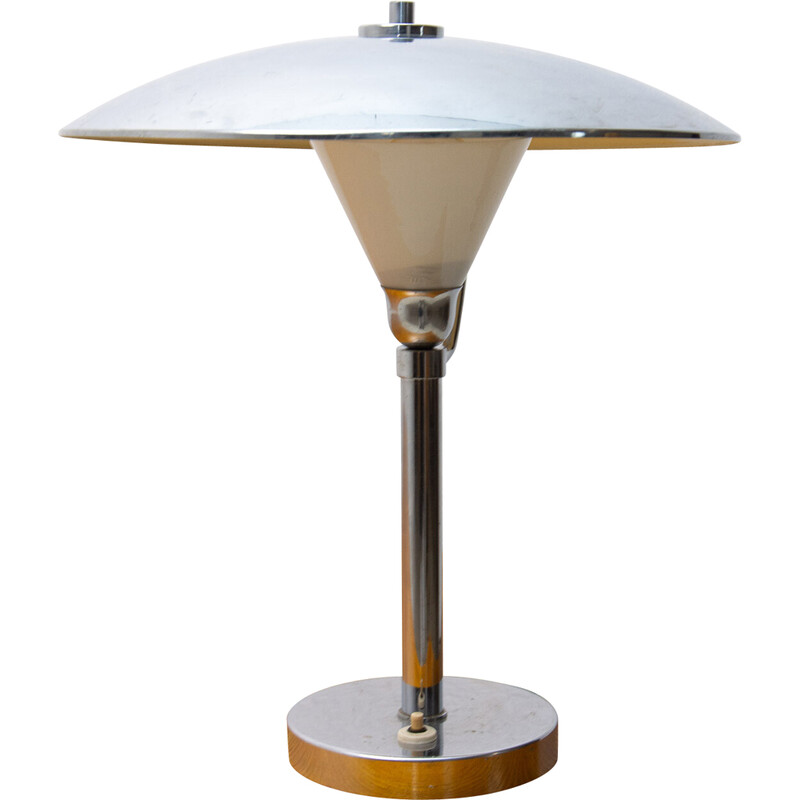 Lámpara de escritorio vintage Bauhaus cromada, Checoslovaquia años 40