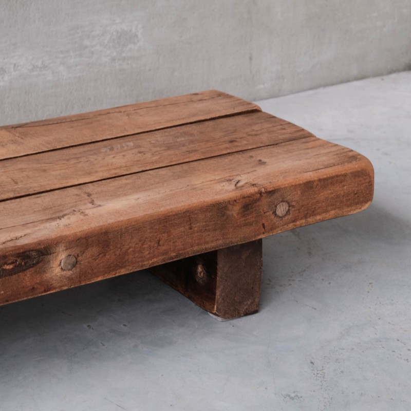 Brutalist oakwood vintage Sleeper coffee table, Belgium 1970s