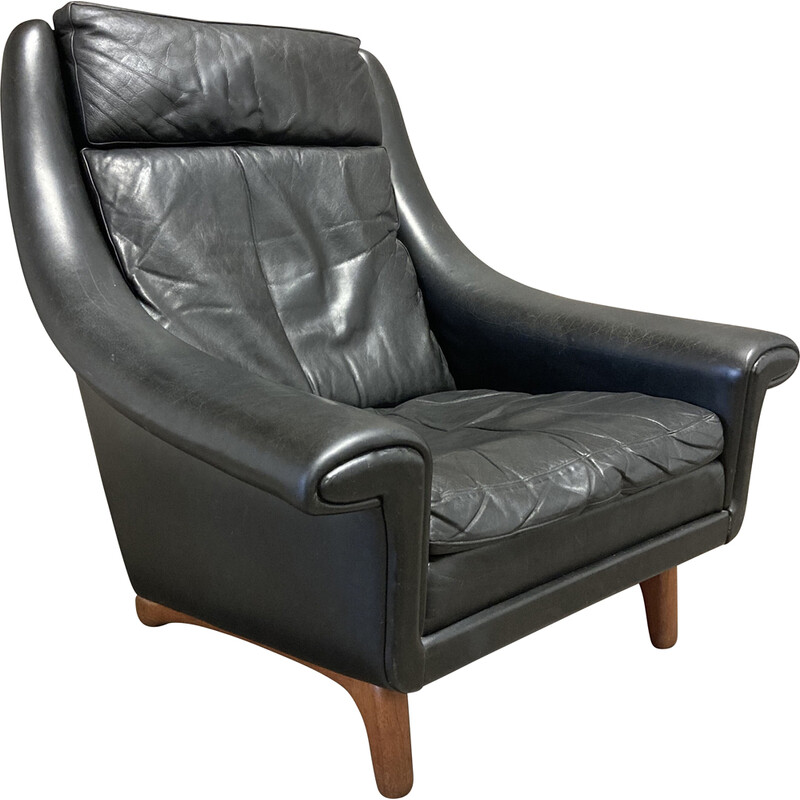 Fauteuil vintage en cuir et teck par Aage Christiansen, 1950