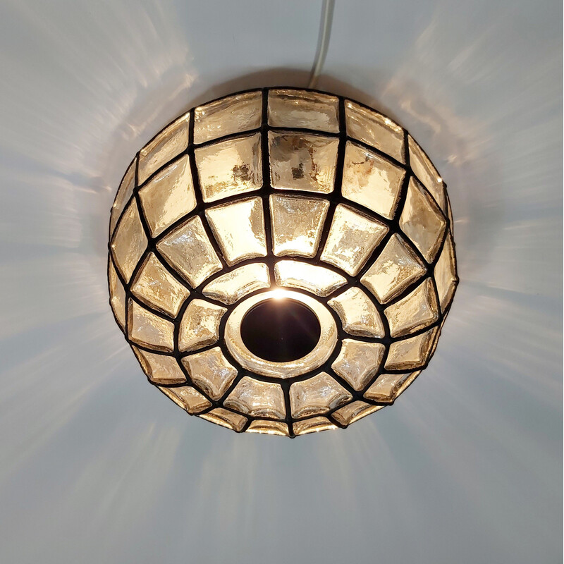 Mid-eeuwse minimalistische glazen plafondlamp van Limburg, Duitsland 1960