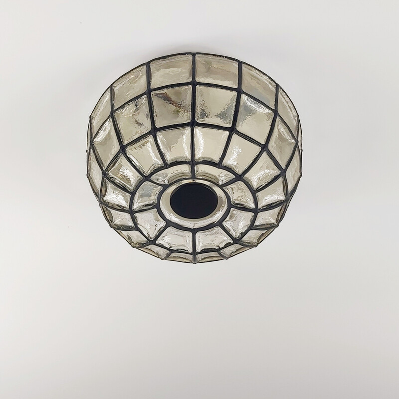 Mid-eeuwse minimalistische glazen plafondlamp van Limburg, Duitsland 1960