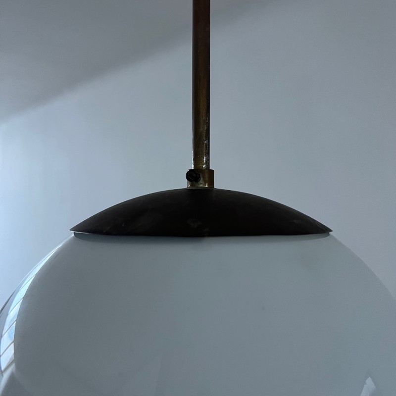 Pareja de lámparas colgantes inglesas vintage de opalina, años 80