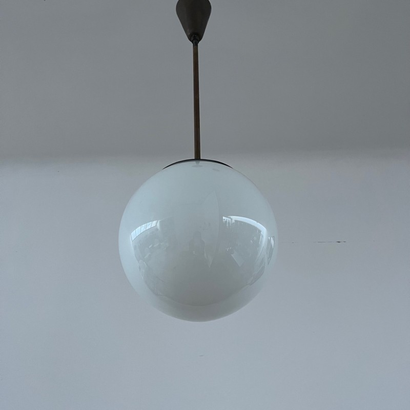 Coppia di lampade a sospensione opaline inglesi vintage, anni '80