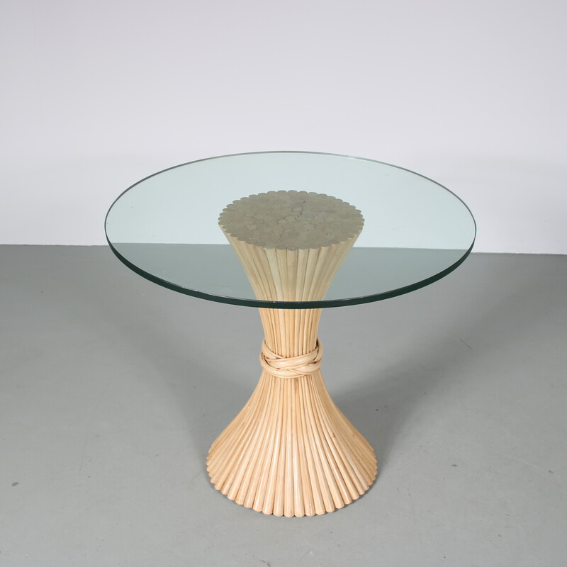 Vintage bamboo and glass side table by McGuire, USA 1970s