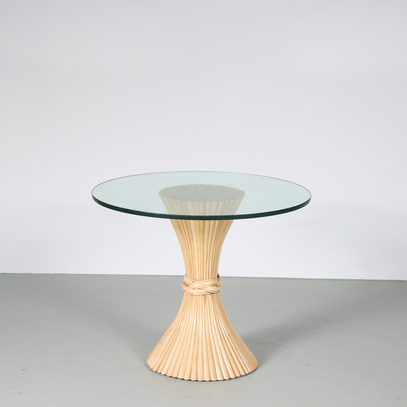 Vintage bamboo and glass side table by McGuire, USA 1970s