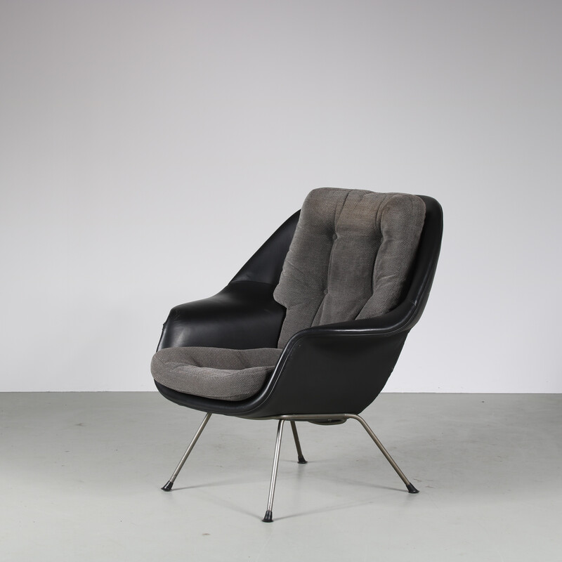 Fauteuil vintage en skai noir, Pays-Bas 1960