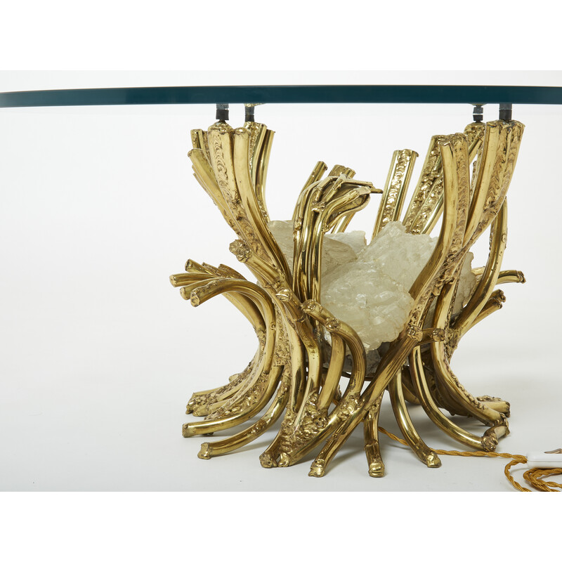 Mesa de café Vintage com escultura em bronze quartzo de Isabelle Faure, 1970