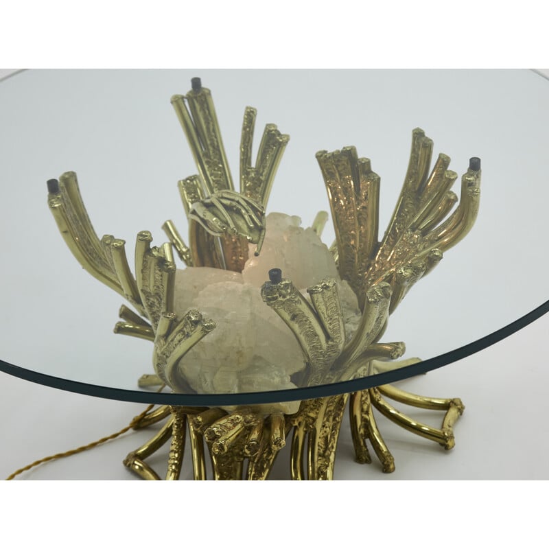 Mesa de centro vintage con escultura de bronce Quartz de Isabelle Faure, 1970