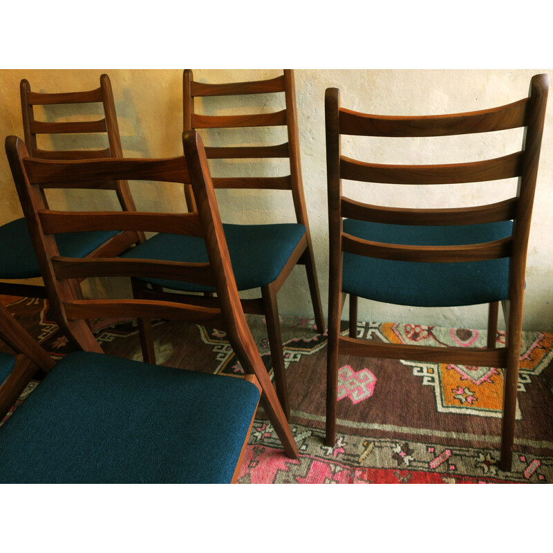 Conjunto de 6 cadeiras de jantar de teca dinamarquesas de meados do século 1960