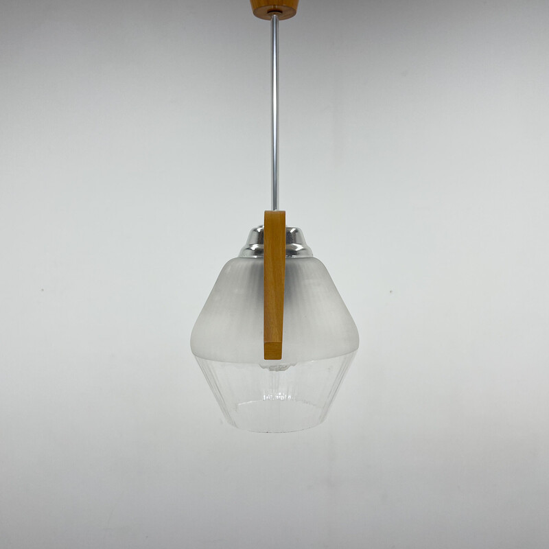 Mid-century wood and glass chandelier by Dřevo Humpolec, Czechoslovakia 1960s