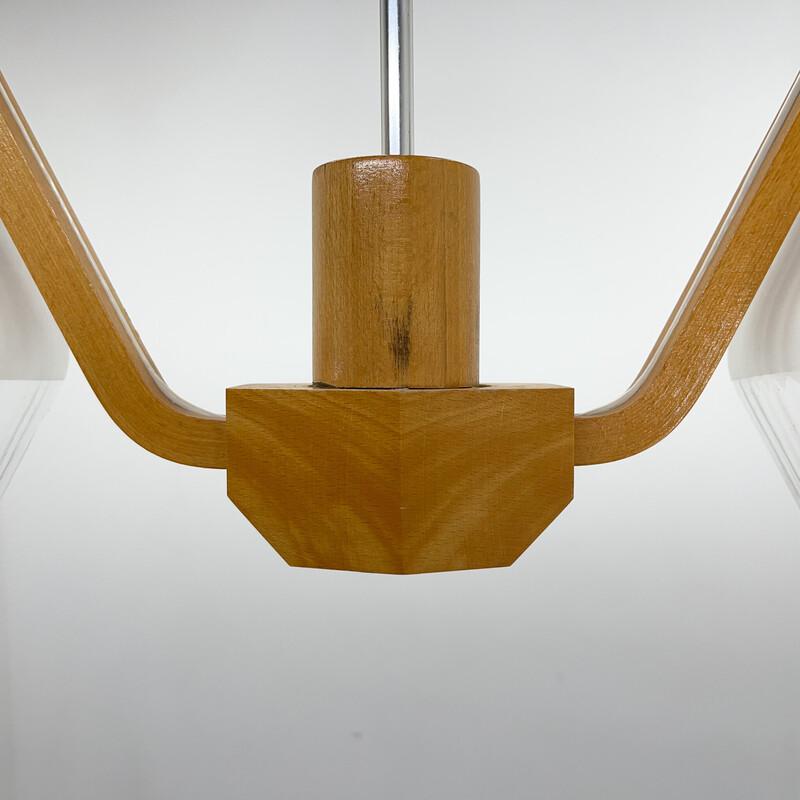 Mid-century wood and glass chandelier by Dřevo Humpolec, Czechoslovakia 1960s