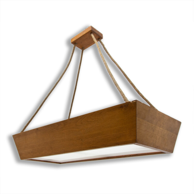 Vintage wooden pendant lamp by Krásná Jizba, Czechoslovakia 1950