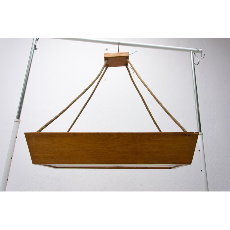 Vintage wooden pendant lamp by Krásná Jizba, Czechoslovakia 1950