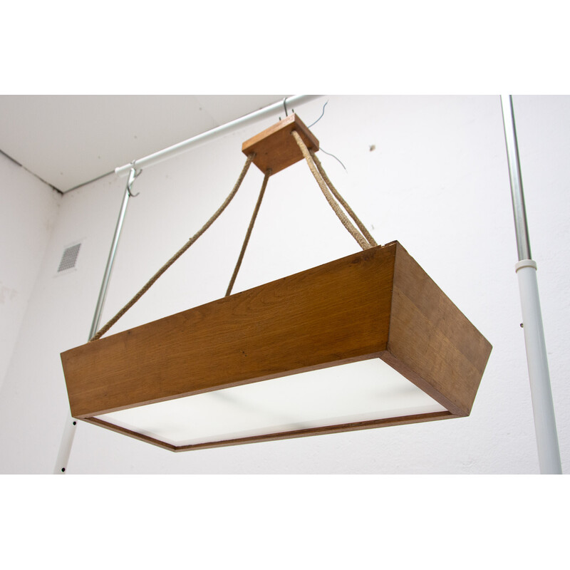 Vintage wooden pendant lamp by Krásná Jizba, Czechoslovakia 1950