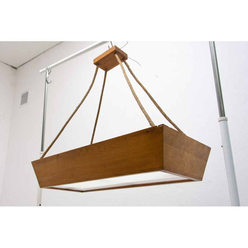 Vintage wooden pendant lamp by Krásná Jizba, Czechoslovakia 1950