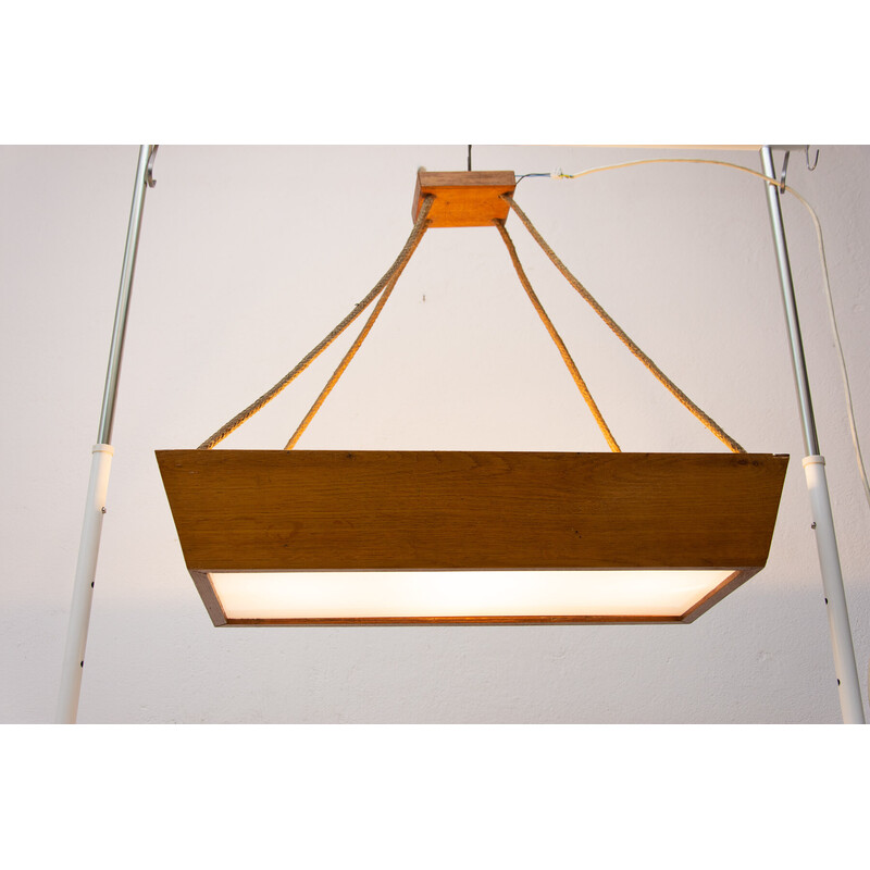 Vintage wooden pendant lamp by Krásná Jizba, Czechoslovakia 1950