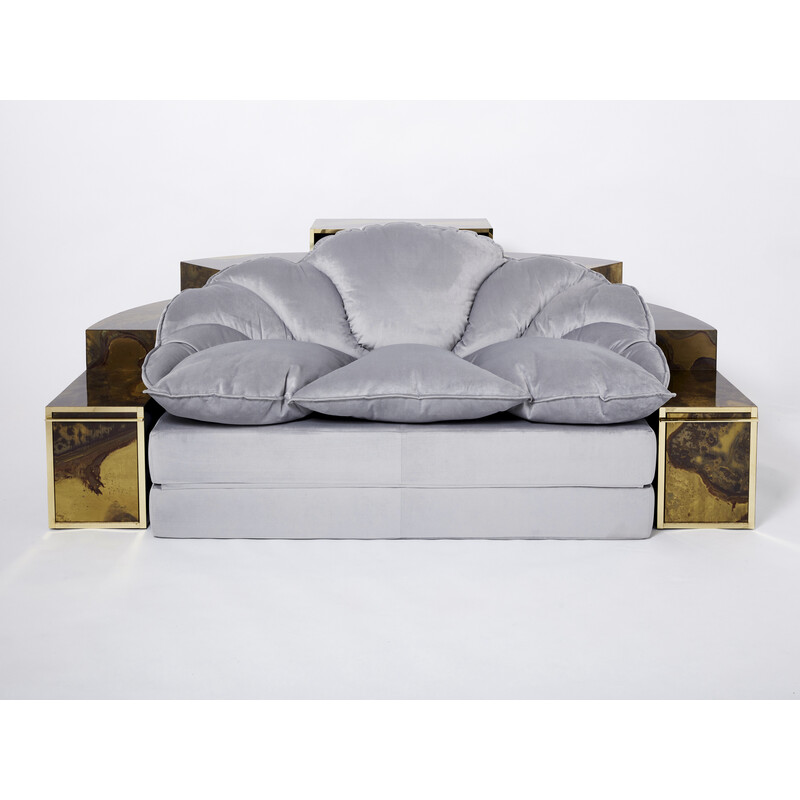 Vintage-Bettsofa aus oxidiertem Messing und Samt von Isabelle und Richard Faure für Maison Honoré, 1970