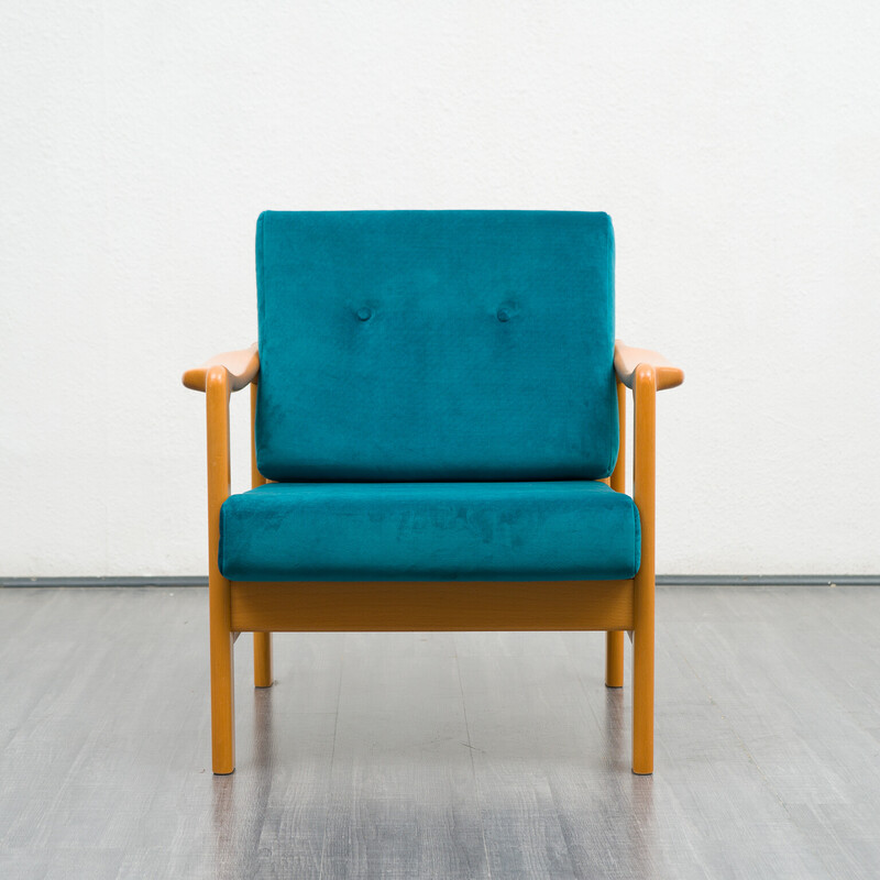 Vintage-Sessel aus massivem Buchenholz und Samtpolsterung, 1960er Jahre