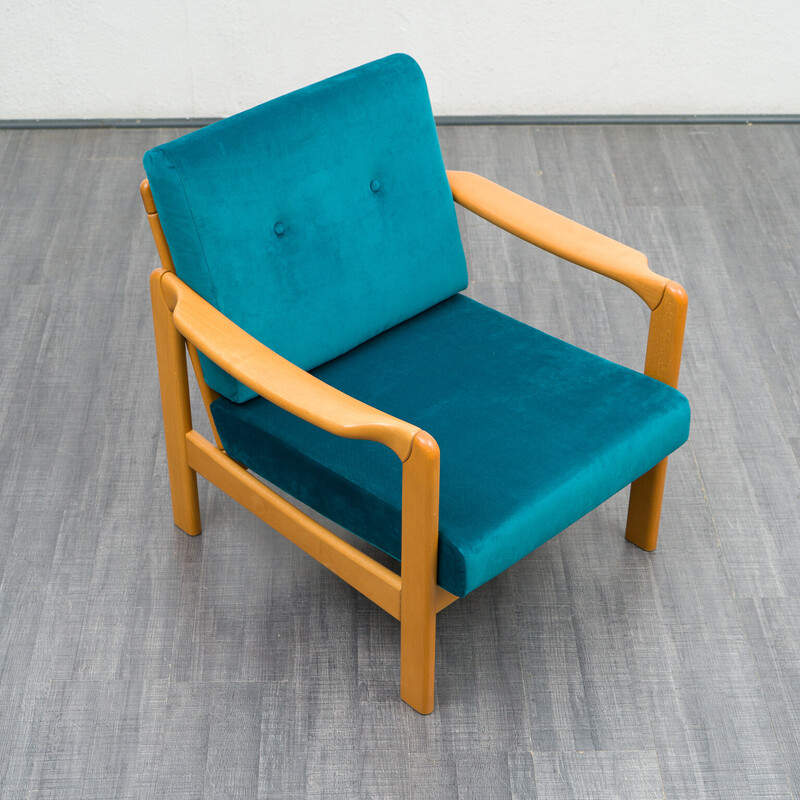 Vintage armchair in solid beechwood and velvet upholstery, 1960s