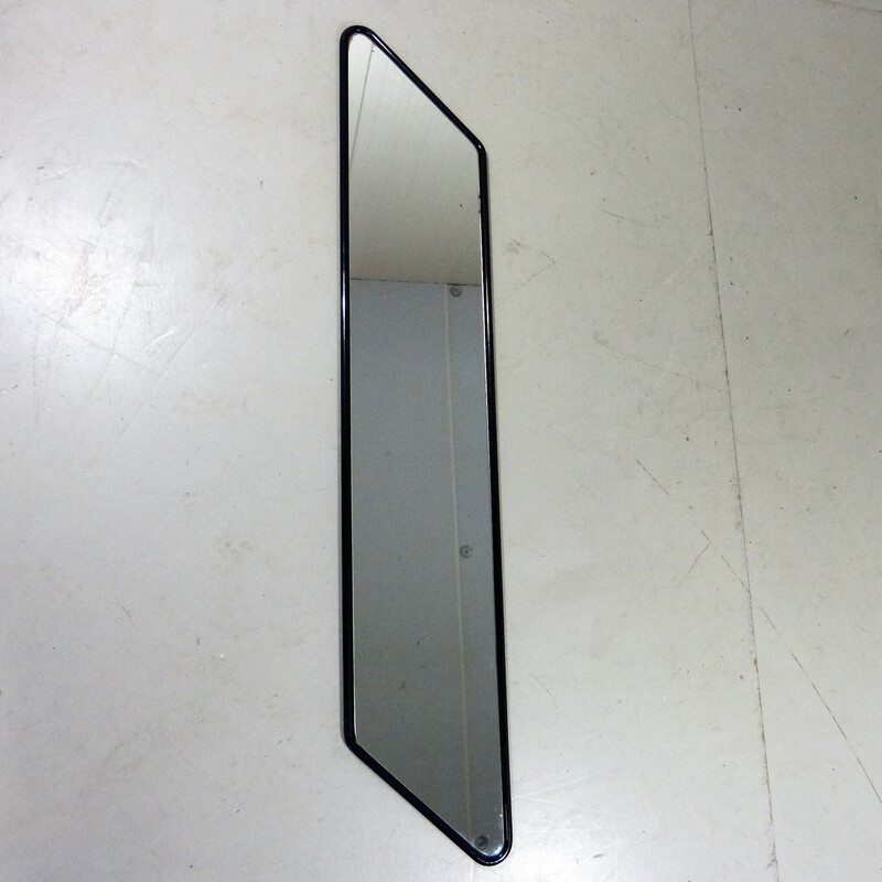 Vintage asymmetrical black steel mirror, 1980s