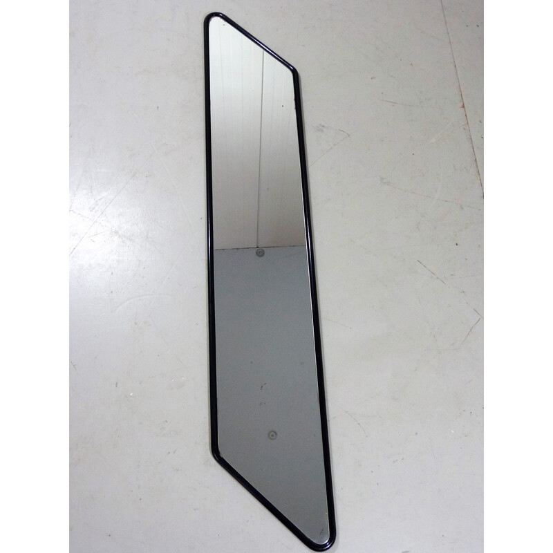 Vintage asymmetrical black steel mirror, 1980s