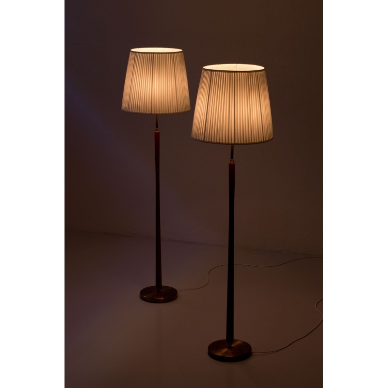 Pair of Swedish vintage floor lamps in teak and brass by Asea, 1940-1950