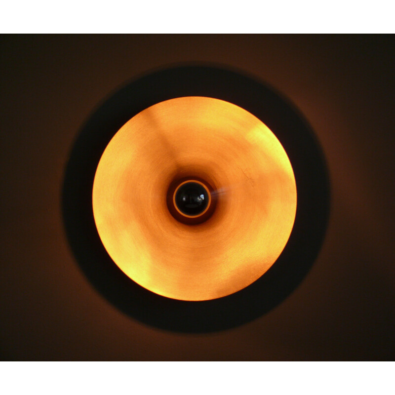 Lampada da soffitto Diskus vintage in alluminio spazzolato di Teka, Germania 1960
