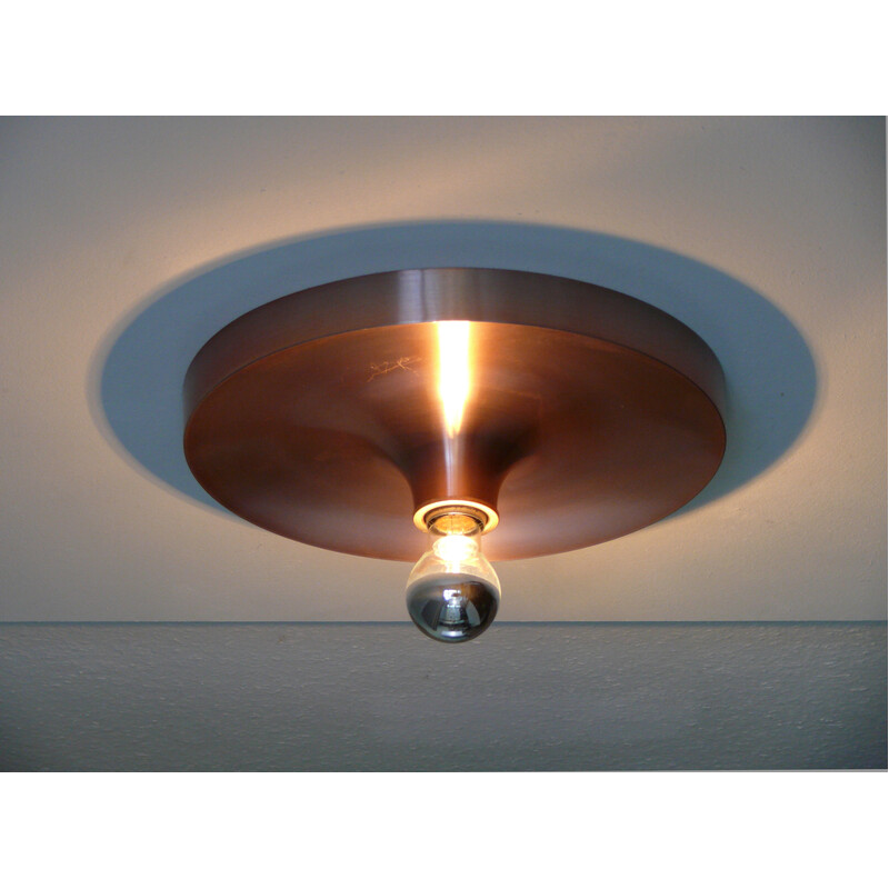 Lampada da soffitto Diskus vintage in alluminio spazzolato di Teka, Germania 1960