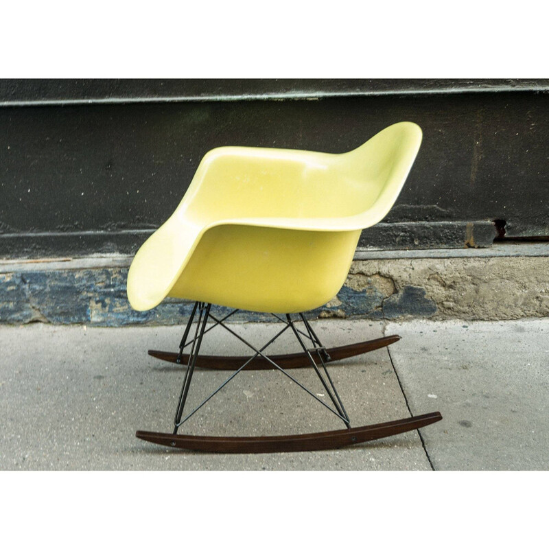 Lemon Yellow vintage rocking chair by Charles and Ray Eames for Herman Miller, 1970