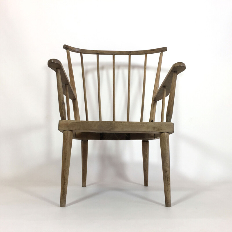 Armchair in solid wood grayed due to time - 1960s