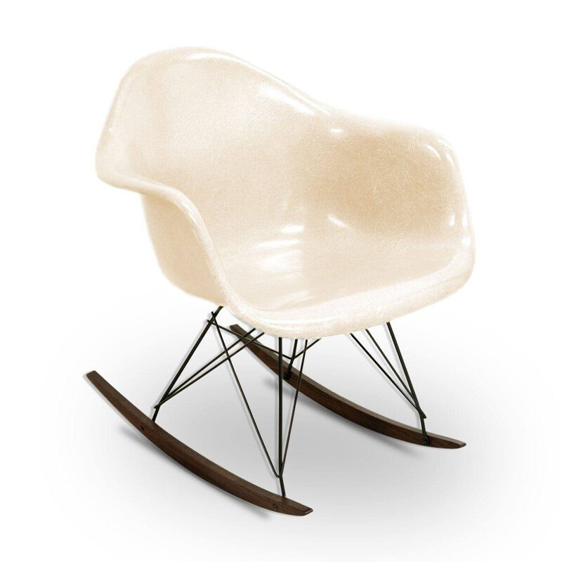 Vintage perkament schommelstoel van Charles en Ray Eames voor Herman Miller, 1970