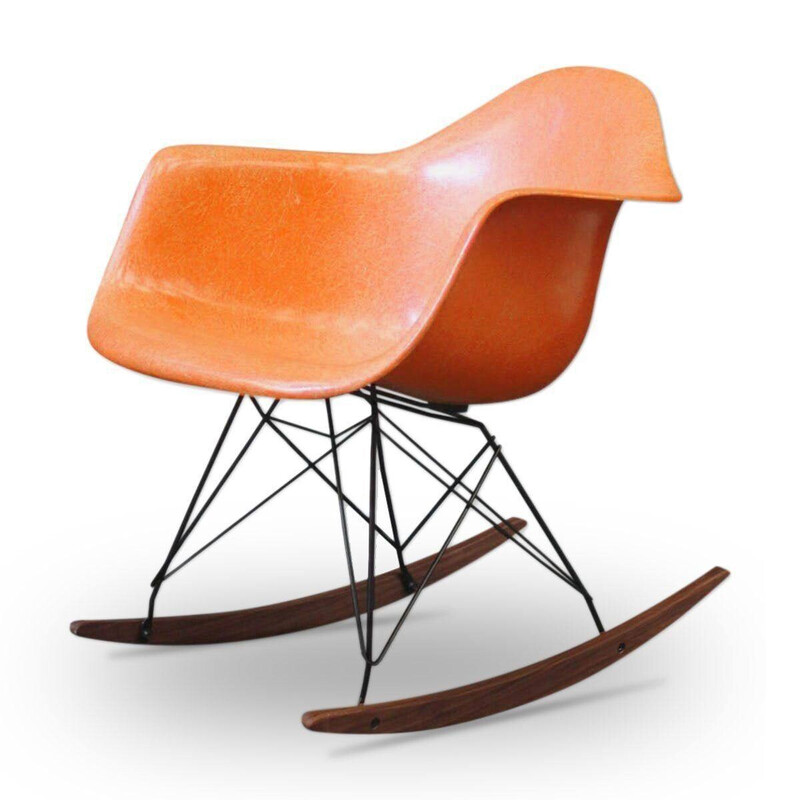 Sedia a dondolo arancione vintage di Charles e Ray Eames per Herman Miller, 1970