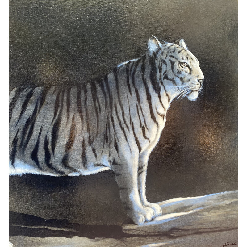 Huile sur toile vintage "La Tigresse" par André Ferrand, 2010