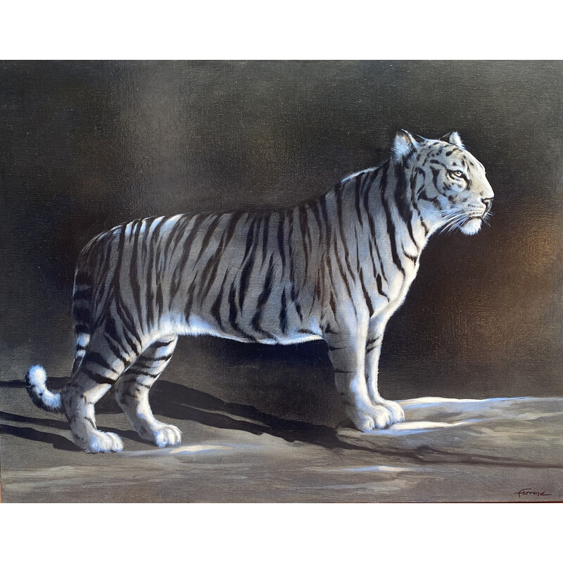 Huile sur toile vintage "La Tigresse" par André Ferrand, 2010