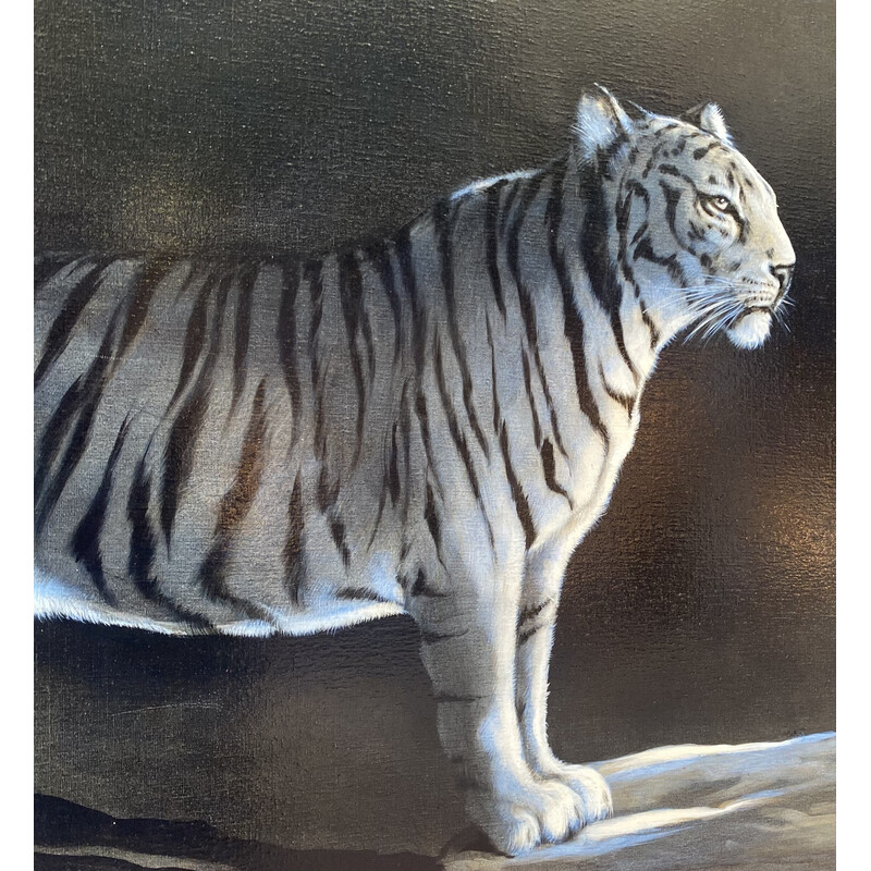 Olio su tela vintage "La Tigresse" di André Ferrand, 2010