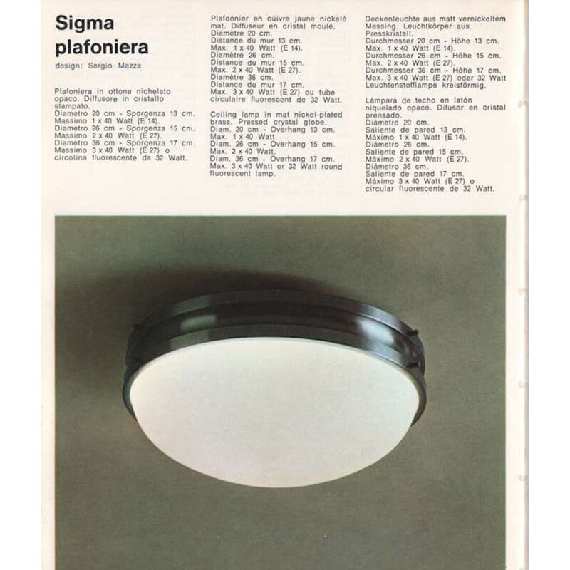 Plafonnier vintage "Sigma" de Sergio Mazza pour Artemide, 1960
