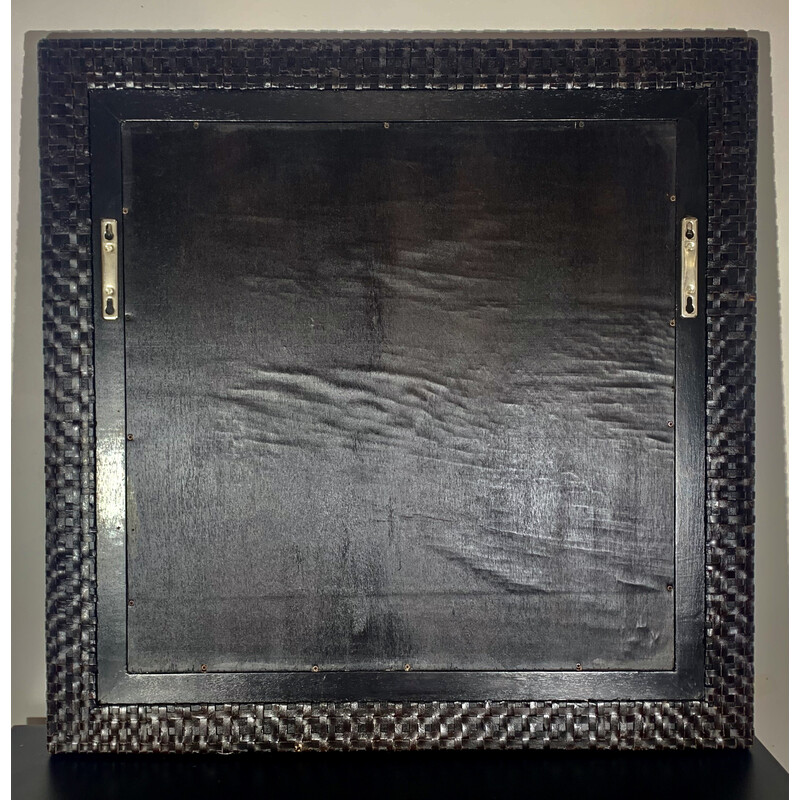 Miroir carré vintage avec encadrement en tressage cuir marron