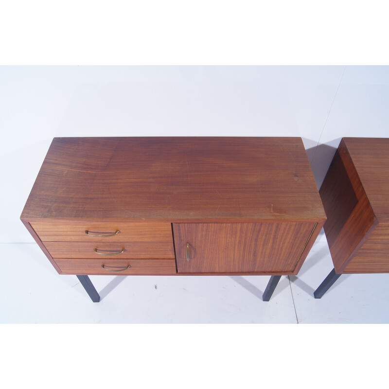 Vintage teak chest of drawers on black metal feet