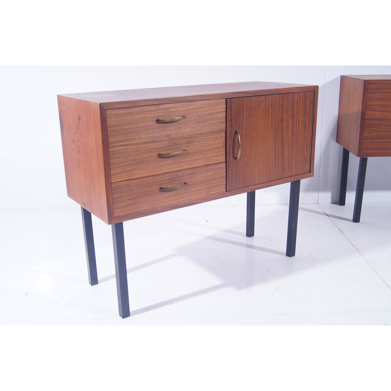 Vintage teak chest of drawers on black metal feet