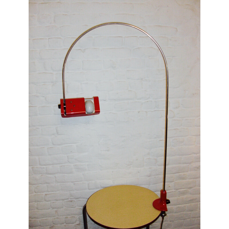 Lampe araignée rouge en chrome et en métal modèle 293 de Joe Colombo - 1960