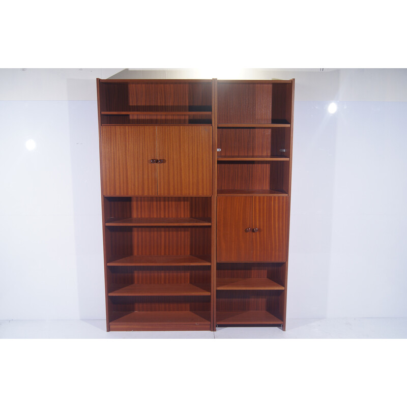 Pair of vintage Zebrano-teak floor wall bookcases