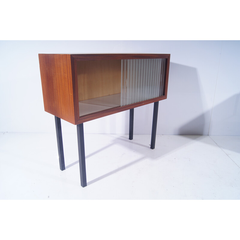 Vintage teak tea cabinet with modified glass doors