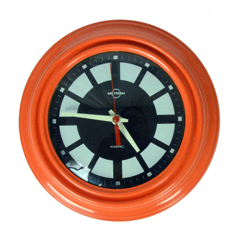 Horloge murale vintage orange Metron Zn-83, Pologne 1970