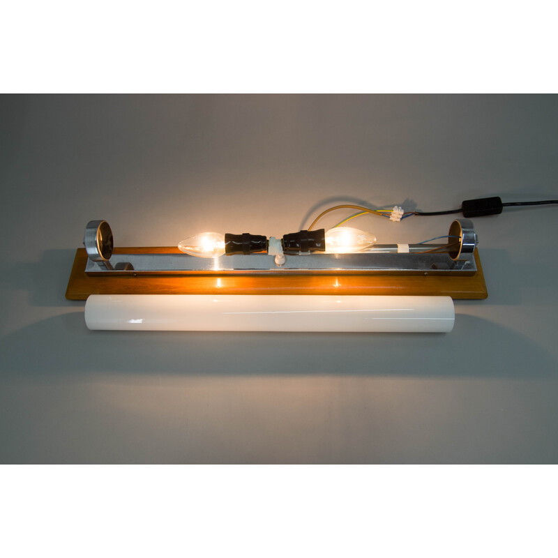 Vintage Bauhaus wall lamp with wooden base, 1930s