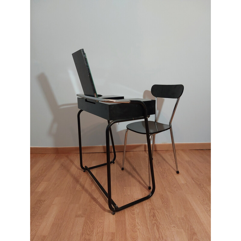 Vintage dressing table with chair in lacquered wood, France 1970s