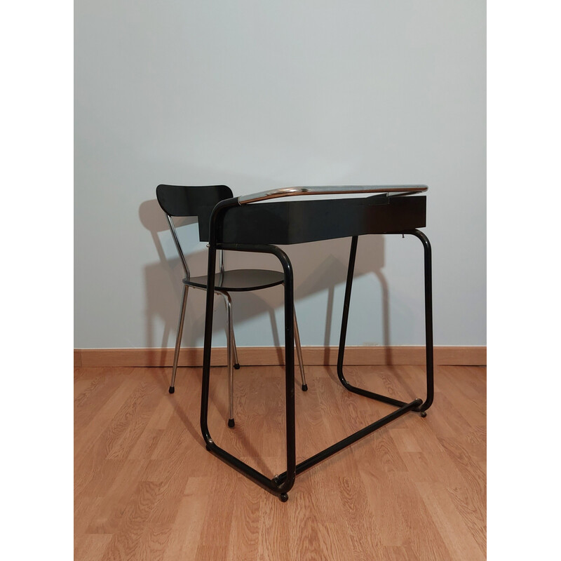 Vintage dressing table with chair in lacquered wood, France 1970s