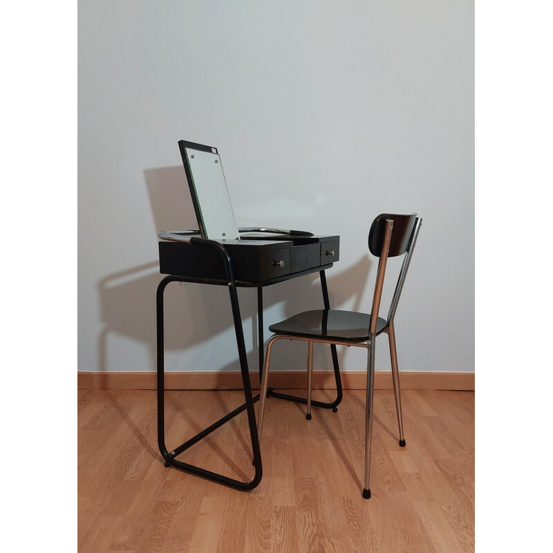 Vintage dressing table with chair in lacquered wood, France 1970s