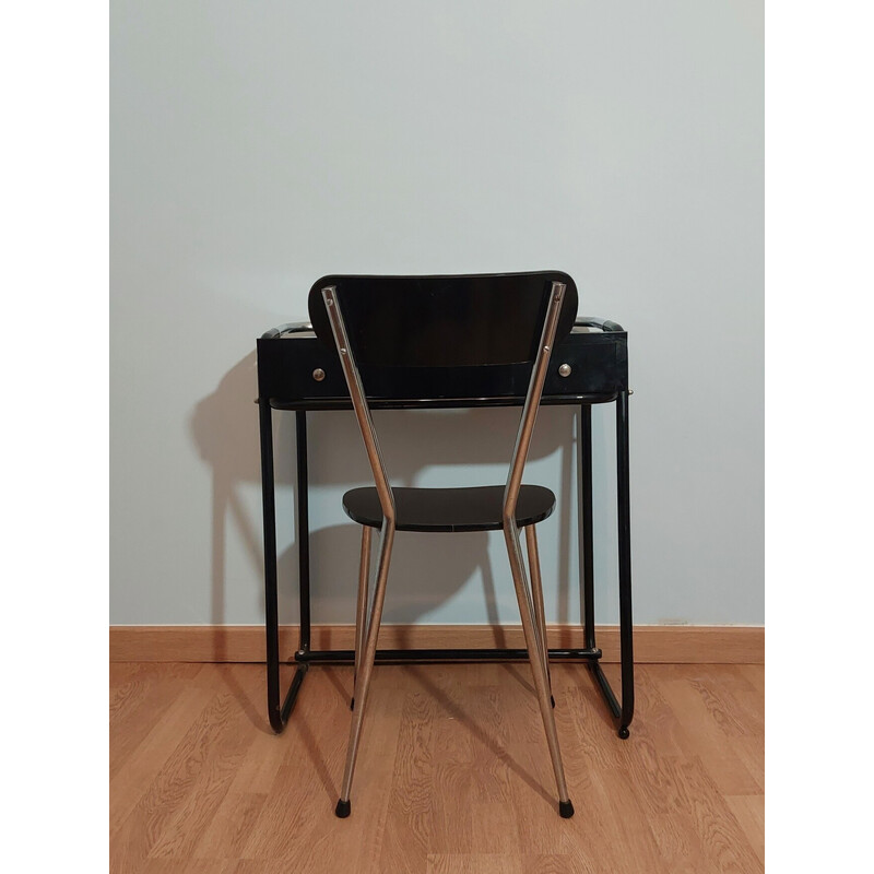 Tavolino da toilette vintage con sedia in legno laccato, Francia 1970