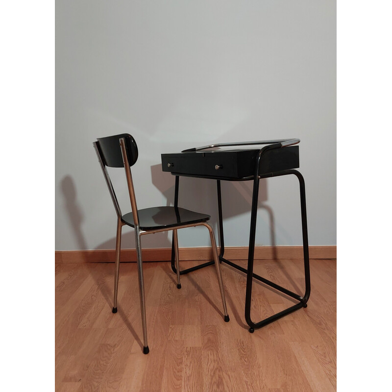 Vintage dressing table with chair in lacquered wood, France 1970s